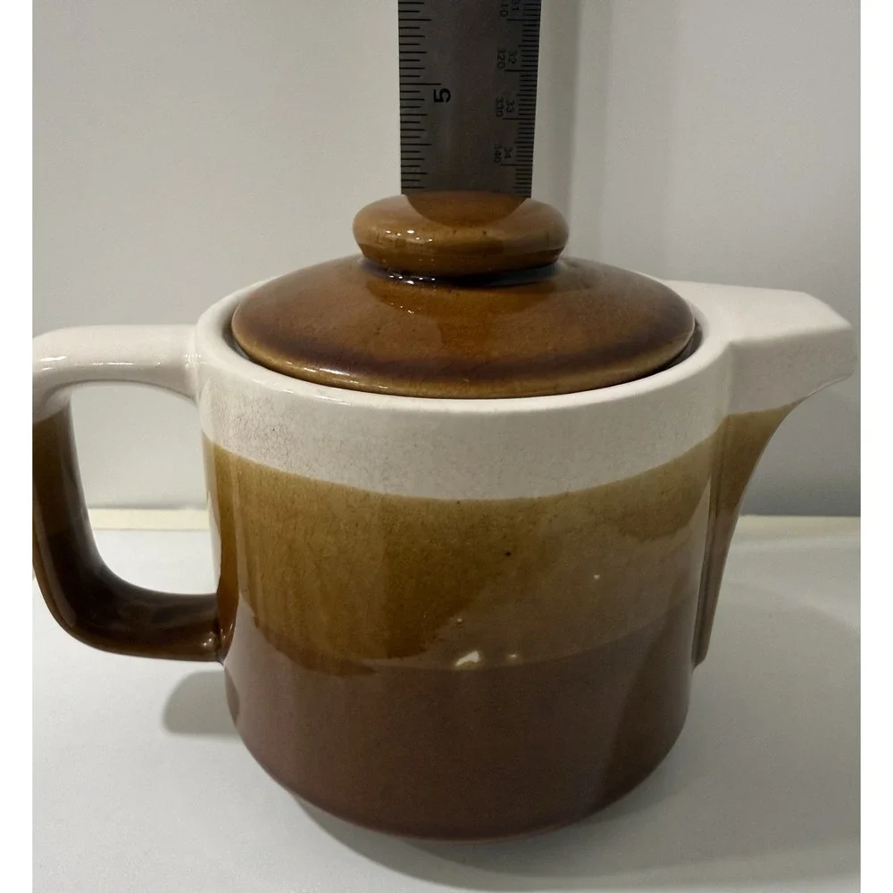 Vintage Pottery Tea Pot Creamer Tan Brown Specked Glaze with Lid Made in Japan